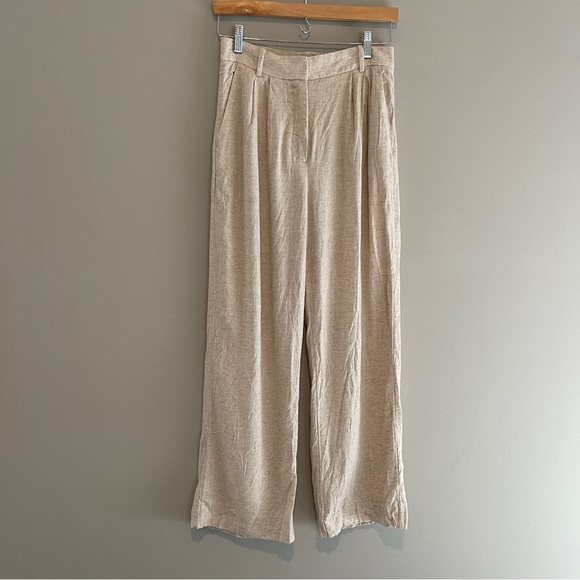 Abercrombie & Fitch Beige Linen Viscose Wide Leg Pants Trousers Size 27 - Picture 1 of 7